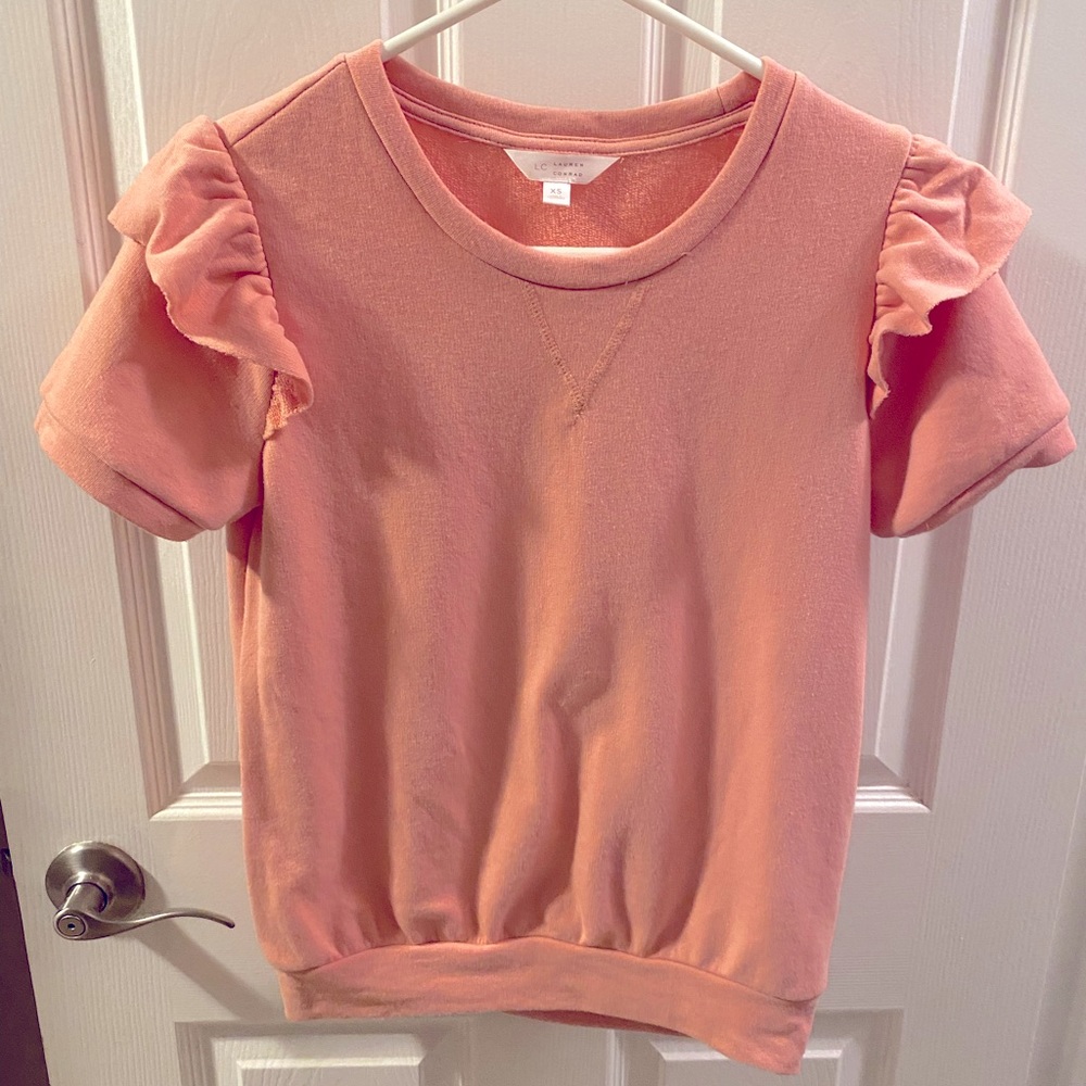 LC Lauren Conrad XS Short Sleeve Top sweatshirt material light pink